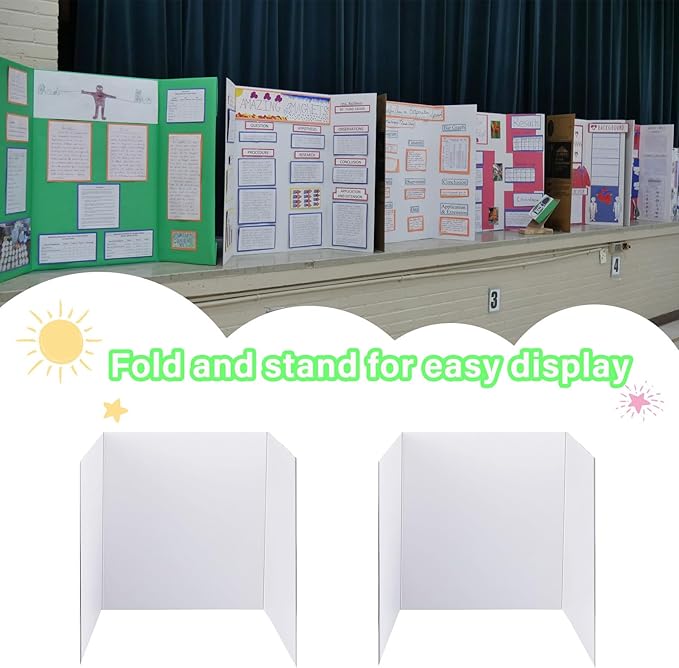 LonlyEagle 36” x 48” Trifold Poster Board，White Corrugated Project Boards for Presentations, Science Fair, School Projects, Event Displays and Trifold Picture Board，12 Pack