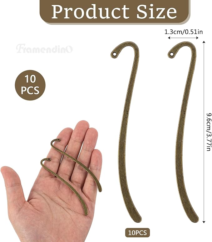 Framendino, 10 Pack Metal Bookmarks Craft Alloy Charms Vintage Bookmark Pendant Charm Jewelry Making Supplies Bronze