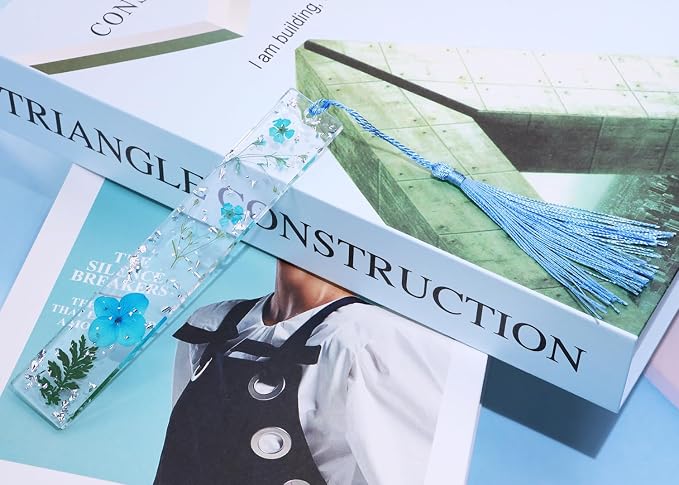 Penta Angel Dried Flower Resin Bookmarks Handmade Clear Pressed Floral Page Markers with Silky Tassel Reading Gift for Women Adults Graduation Valentine’s Day Christmas (Lake Blue)