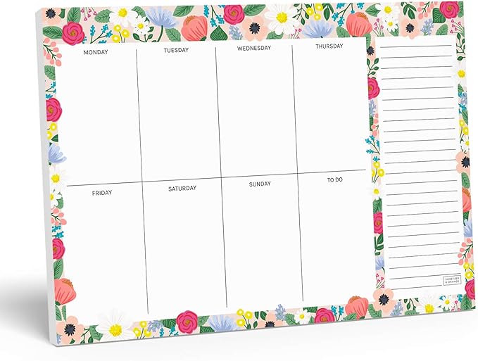 Sweetzer & Orange Floral Weekly Planner 2026, Undated Sheets To Do List Notepad, 7x10” Day Desk Note Pad Easy to Tear, School and Home Checklist Productivity Organizer, Work and Daily Planner