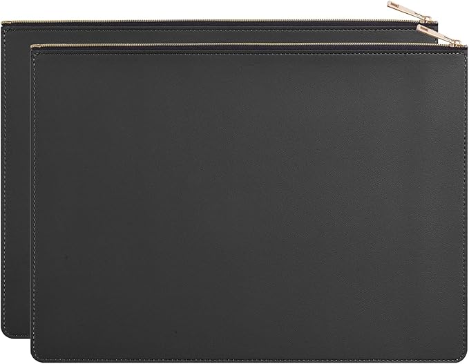 Enyuwlcm PU Leather A4 File Folder Zipper Document Holder Envelope Folder Case for Receipt Contract (2, Black)