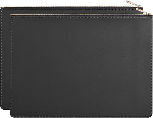PU Leather A4 File Folder Zipper Document Holder Envelope Folder Case for Receipt Contract (2, Black)