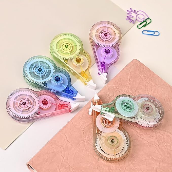 Temiary 6 Pcs Correction Tapes for Instant Corrections, Easy To Use White Smooth Pull Out Tape, Aesthetic Tape for School Office (Gradient)