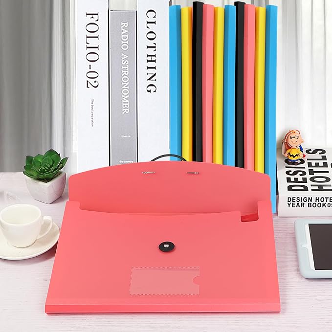 7 Pocket Accordian File Folders, Expanding File Folder A4 Letter Size Paper Portable Document Organizer-Pink