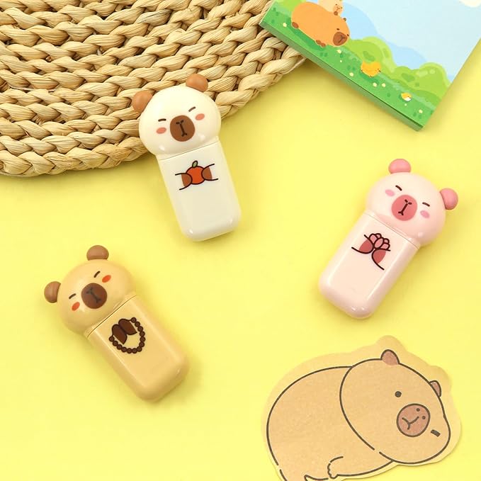 Geluode 3 Pack Capybara Correction Tape Cartoon Correction Tape Cute White Out Cute Capy School Supplies for Student Writing Office School Stationery Supplies, 1/5in.x 19.7ft.(5mm x 6m)