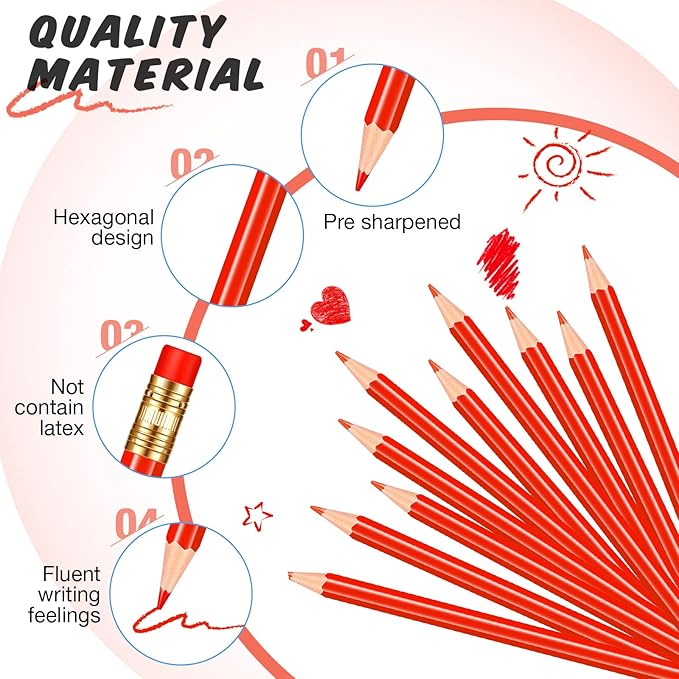 Chinco 12 Pieces HB Erasable Pencils Pre Sharpened Wooden Pencils with Eraser Correcting for Writing Drawing and Checking(Red)