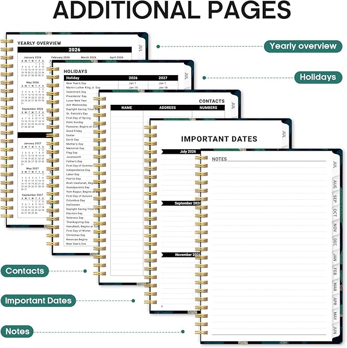 Planner 2026-2027, Academic Monthly and Weekly Calendar Planner for Women, July 2026 - June 2027, Hardcover Pretty Agenda Planner Book with Tabs, Spiral Daily Organizer for School Office Home Supplies, 8.5" x 11" - Midnight Aviary