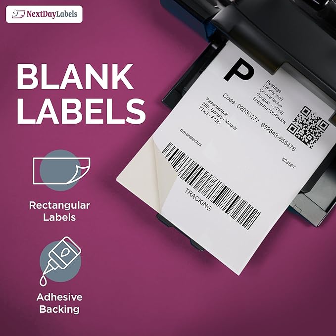 NextDayLabels 8.5x11 Full Sheet Stickers White Blank Labels for Laser Inkjet Printer - 1 Per Page Self-Adhesive Shipping Product Packaging Made in USA - 500 Labels