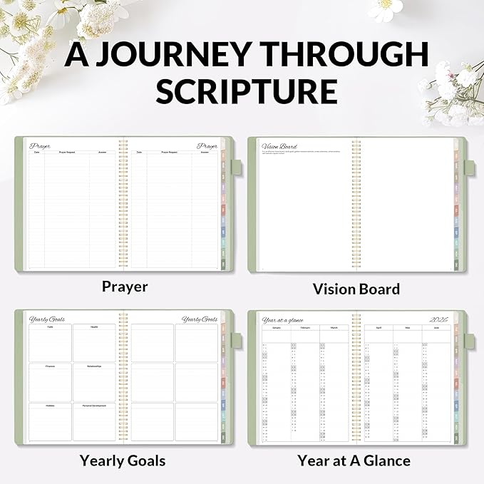 2026 Christian Planner - 12 Month Bible Journal and Prayer Planner 9"x11.2" Spiral Bound, Monthly & Weekly Christian Organizer Gifts for Women Men (Grey Green)