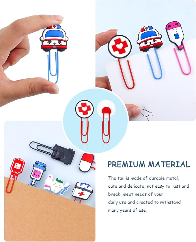 15 Pcs Cute Bookmark Paper Clips Cartoon Silicone Bookmarks with Colorful Paperclips for Girls Student Stationery Nursing Student Essentials