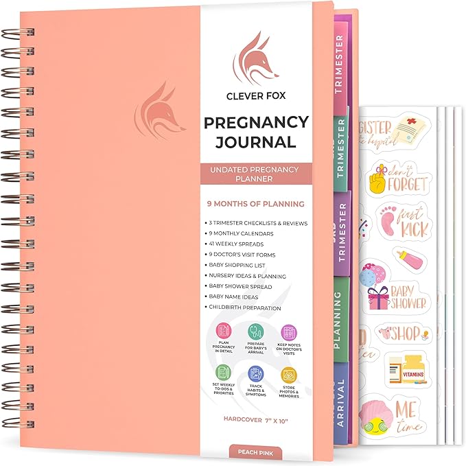 Clever Fox Pregnancy Journal & Memory Book - Pregnancy Planner & Notebook for Expecting Moms – Baby Keepsake, First Time Moms Gift (Peach Pink, 9" x 10.5")
