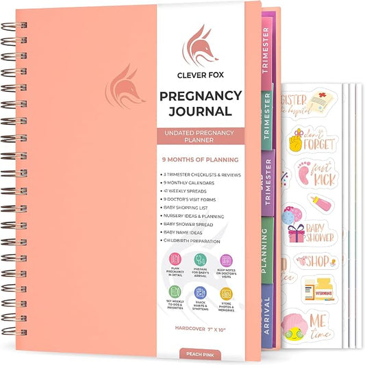 Clever Fox Pregnancy Journal & Memory Book - Pregnancy Planner & Notebook for Expecting Moms – Baby Keepsake, First Time Moms Gift (Peach Pink, 9" x 10.5")