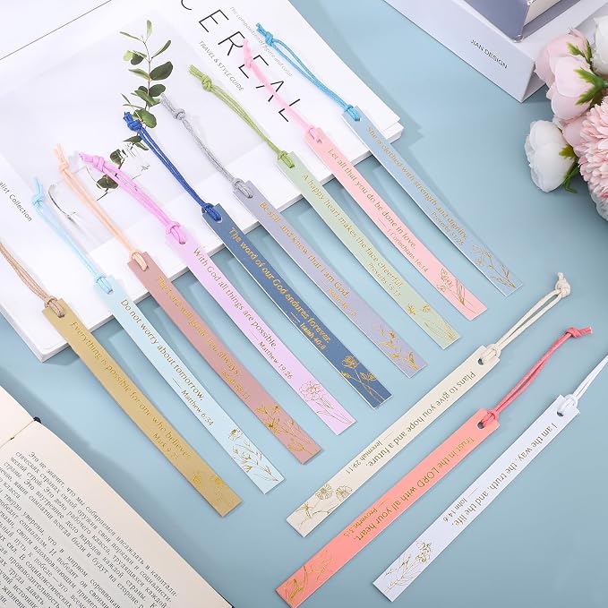 12Pcs Bible Bookmark, Christian Bookmarks for Women Leather Bookmark Gifts for Women Mom Kids Book Lovers Readers Students (Pastel)