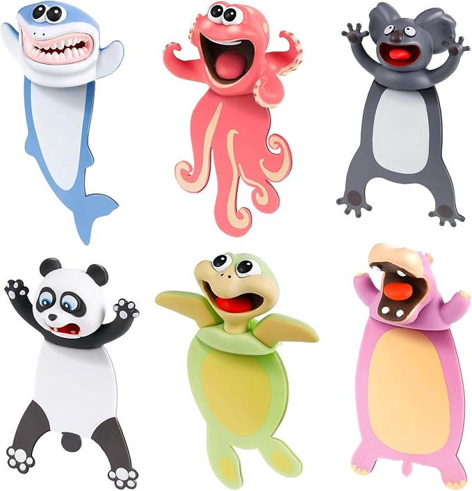 Cartoon Bookmarks, 3D Stereo Wacky Animal Page Mark, Ouch Ocean Series, Funny Cute creatived Gifts for Children, Adult, PVC (Octopus)