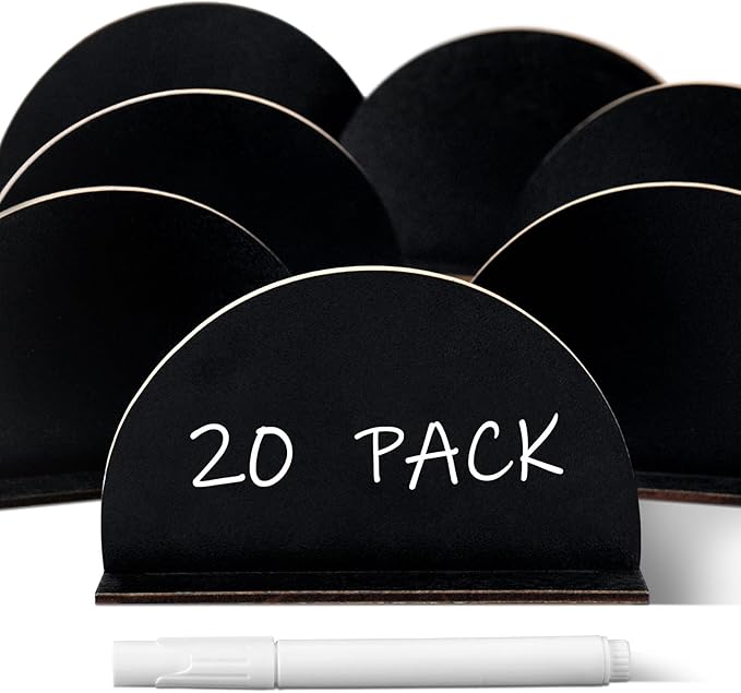 20 Pack Mini Chalkboard Signs Arch Chalk Board Food Labels with Stand for Party Buffet, Retail Price Display Holder Wedding Wooden Small Chalkboard Signs for Table Setting or Numbers Decor