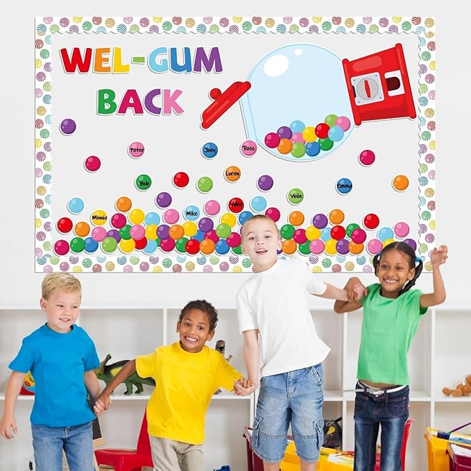 Colorful Bubble Gumball Bulletin Board Classroom Decorations Welcome Back to School Bulletin Board Gumball Machine WEL-Gum Candy Themed Classroom Motivational Cutouts for School Wall Decals Decor