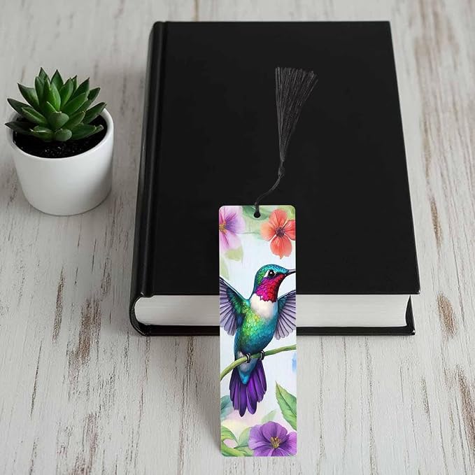 Cute Hummingbird Bookmarks Set 5 with Tassels Watercolor Flower Bird Wooden Bookmarks for Reading Women Men Students Teachers School Supplies