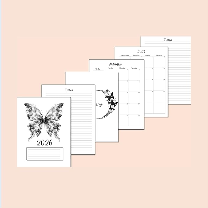 2026 Monthly Planner Calendar Refills for 7,8,9,11 Disc Mini, Classic, Skinny, Junior, Big size Discbound, Happy Planners, Loose-Leaf Inserts, 12 Month (8 Disc Junior, Butterfly)