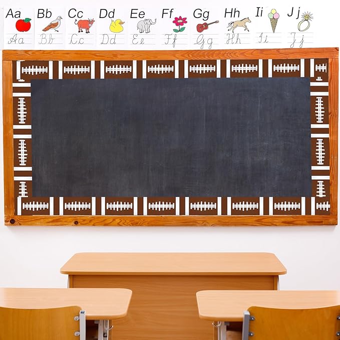 Whaline 32.8 Ft Rugby Bulletin Board Borders Football Patterned Die-Cut Trim Border Roll for Back to School Classroom Office Chalkboard Decoration