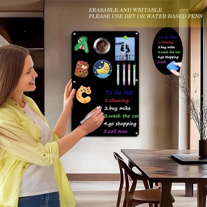 2Pack Black Magnetic Board,23" x 14" Magnet Bulletin Board to Display Magnetic Notes, Poetry, Photos, Suitable for Wall, Refrigerator, Cabinet etc, Large Dry Erase Memo Board Come with 6 Pcs Screws