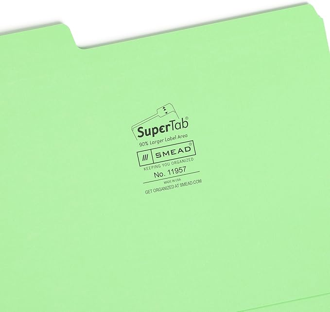 Smead SuperTab File Folders, Oversized 1/3-Cut Tab, Letter Size, Assorted Bright Colors, 24 per Pack (11957)