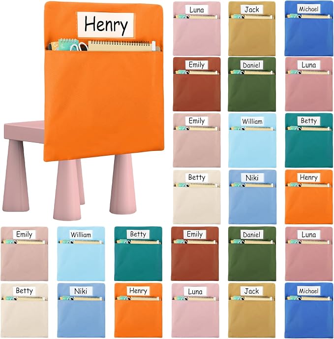 gisgfim 24 Pcs Chair Pockets for Classroom 17 x 20 Inch s with Name Tag for Classroom Chairback Pockets Chairs Seat Back Organizer for Student Elementary School Daycare Home Supply (Light Boho)