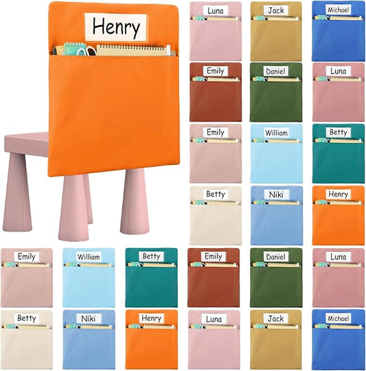 gisgfim 24 Pcs Chair Pockets for Classroom 17 x 20 Inch s with Name Tag for Classroom Chairback Pockets Chairs Seat Back Organizer for Student Elementary School Daycare Home Supply (Light Boho)
