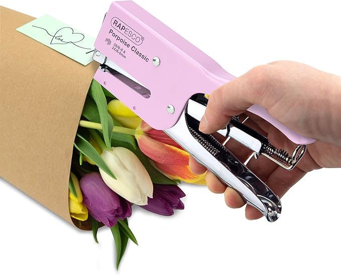 Rapesco 1356A Porpoise Classic Stapling Plier with 10.000 Staples, Type 26 Standard 5/16", 45 Sheet Capacity, Uses Type 26 Standard and Type 24 High-Capacity Staples, All Metal, Pink