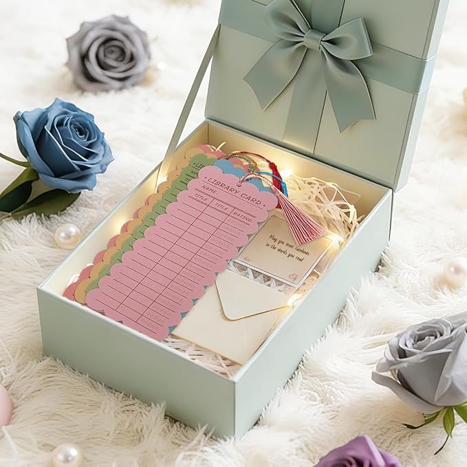 50 PCS Reading List Bookmarks Book Tracker with 50 Bookmark Tassels, 3 x 8 Inch Morandi Library Card Reading Log Bookmark for Teachers Women Book Lovers (Morandi)