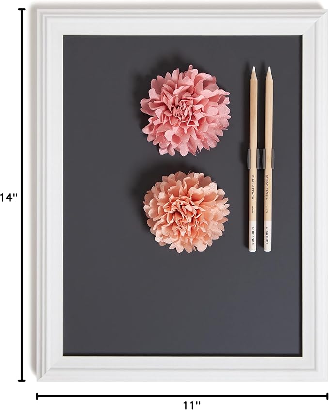 U Brands Magnetic Chalkboard with Decorative Frame, Office Supplies, Includes Magnets and Chalk Pencils, 11” x 14”