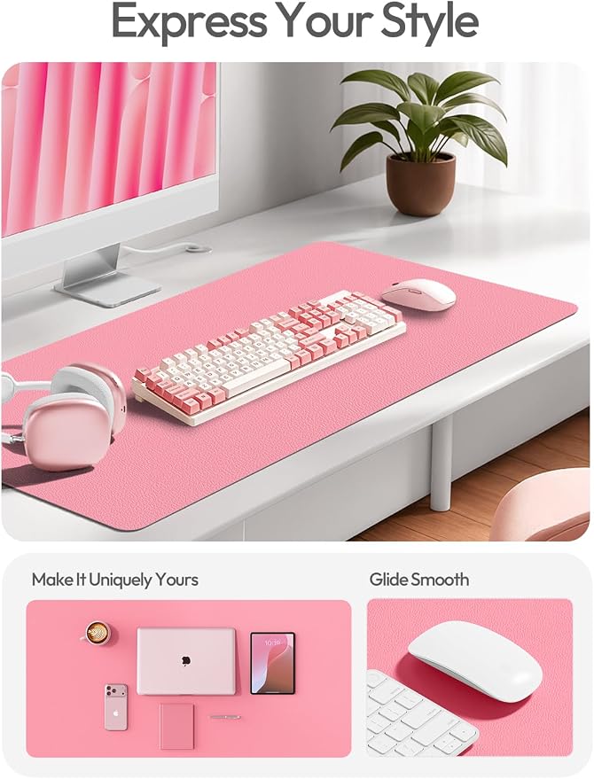 YSAGi Leather Desk Protector, Office Mat, Large Mouse Mat, Non-Slip PU Leather Blotter, Laptop Desk Mat, Waterproof Writing Pad for Office and Home(Pink, 63" x 17.2")