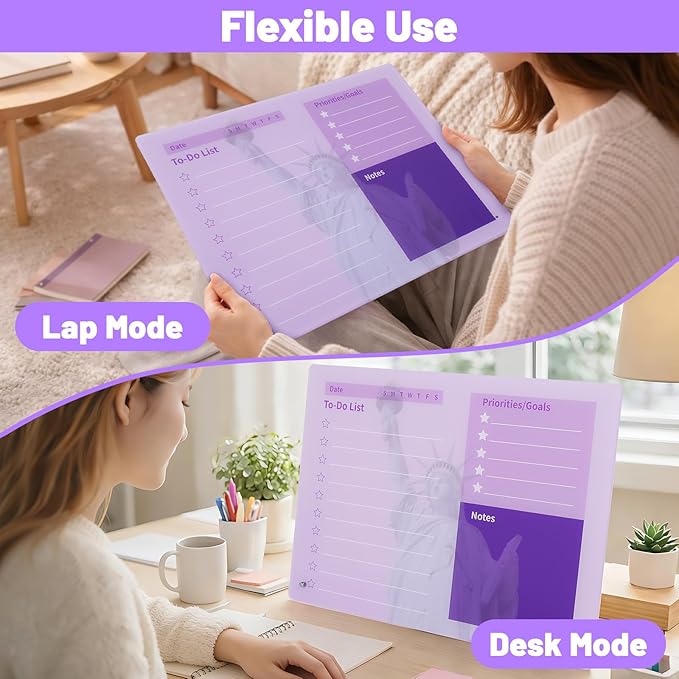 LeMotech Desktop Acrylic Dry Erase Board, 15.7x11.8 inches to-Do List Planner, Tabletop Whiteboard with Stand Office Supplies Includes 2 Markers & 1 Eraser, Purple Statue of Liberty Pattern, 1 Pack
