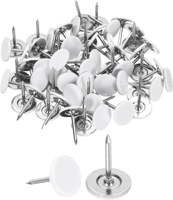 100Pcs Thumb Tacks White Flat Rounded 11mm/0.43" Nailhead L13mm/0.51" Decorative Pin Push Pins Home/Office for Bulletin Board,Notice Board/Map Nails,Small in Size,Tape, Adhesives and Fasteners