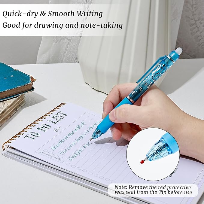 6 Colors Retractable Erasable Pens, Colored Gel Ink Pens Clicker with Erasers, 0.5mm Fine Point Smooth Writing Pen for Journaling Note-Taking Crossword Puzzles Supplies (Multicolor)