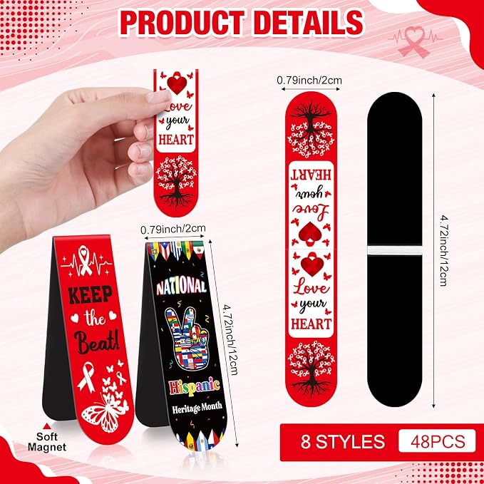 48 Pcs Red Ribbon Week Supplies Drug Free Awareness Bookmarks Red Ribbon Magnetic Bookmarks Heart Month Awareness Favors for Heart Disease Seminar Handout Fundraiser Anti Drugs Campaigns Event