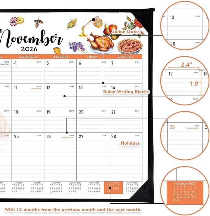 Desk Calendar 2026-2027 - 18 Months Desk Calendar 2026-2027 Large 22'' x 17'', from July 2026 to December 2027, Calendars with Protect Corner, Julian Dates