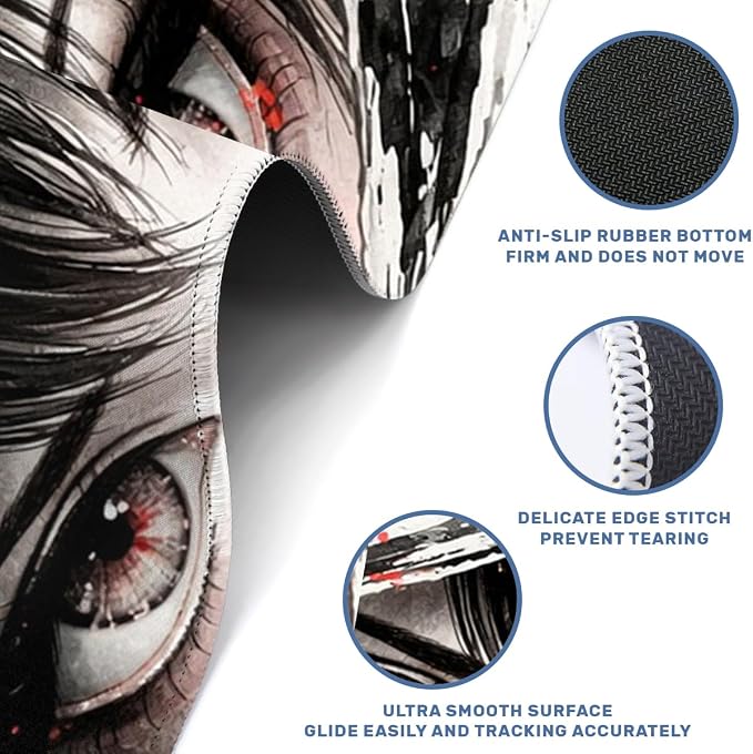 Japanese Anime Gaming Mouse Pad 35.4 x 15.7 Inches Cherry Blossoms Anime Eyes Desk Mat with Non-Slip Rubber Base, Stitched Edges for Gaming,Office