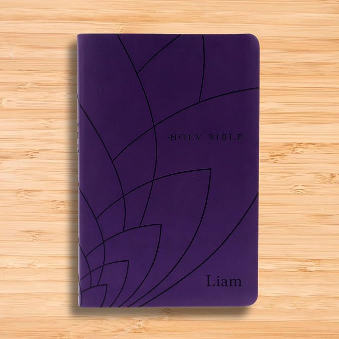 Personalized NLT Bible Faux Leather New Living Translation Bible Small Print Size with Petal Design | Custom with Name, Date or Text | Gift for Religious Celebrations | Purple