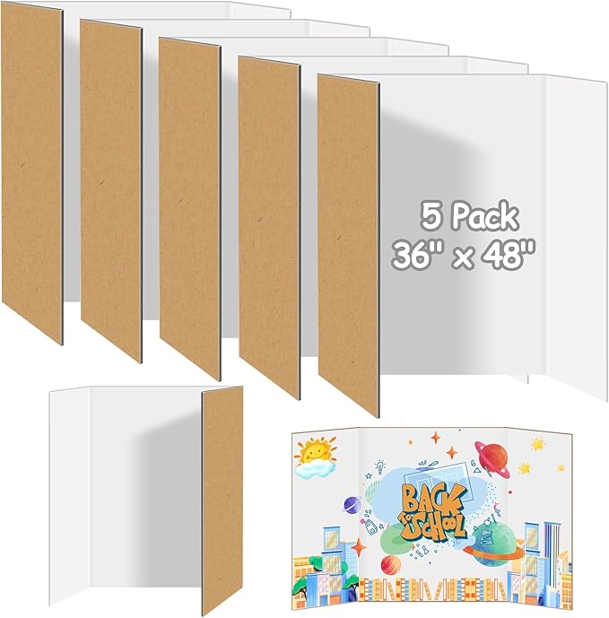 5 Pack Trifold Poster Board Bulk, 36" X 48" White Presentation Display Board, Large Tri Fold Poster Corrugated Cardboard for Displaying Photo, Science Fair, School Project, Event and Competition
