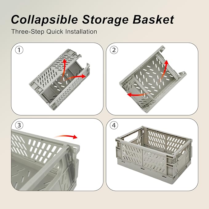 2 Pack Mini Foldable Small Plastic Baskets for Organizing and Storage，Collapsible Storage Crates,Mini Bins for Home Kitchen Bedroom Bathroom Office (Grey, Extra Large 16x11x6)
