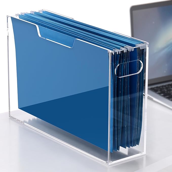 Hanging File Folder Organizer, Acrylic File Organizer Box for Legal Size Hanging File Folders, Clear Filing Holder with Handle for Desk Home Office - 1 Pack