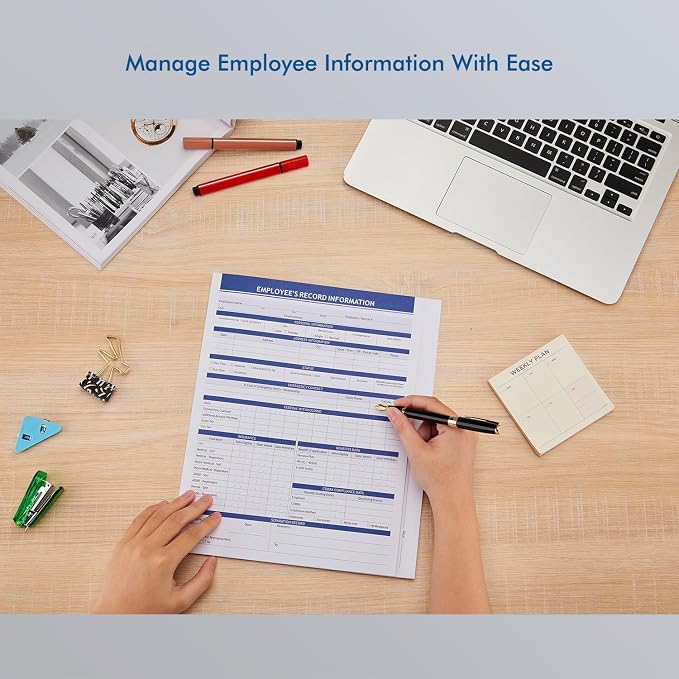 Employee Record Folders, Secure, Large Capacity and Durable Employee Info Record Organizer, Preprinted 25 Pack (Blue)