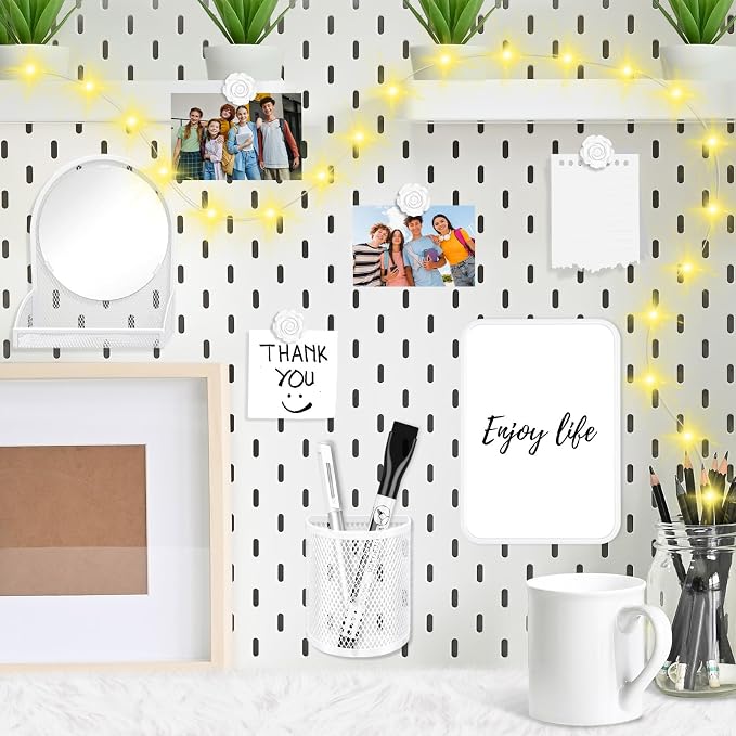 8 Pcs Locker Accessories Kit White Magnetic Mirror, Magnetic Pen Holders, Cute Flower Magnets,Locker Organizer Kit White Locker Accessories for Girls Back to School Essentials
