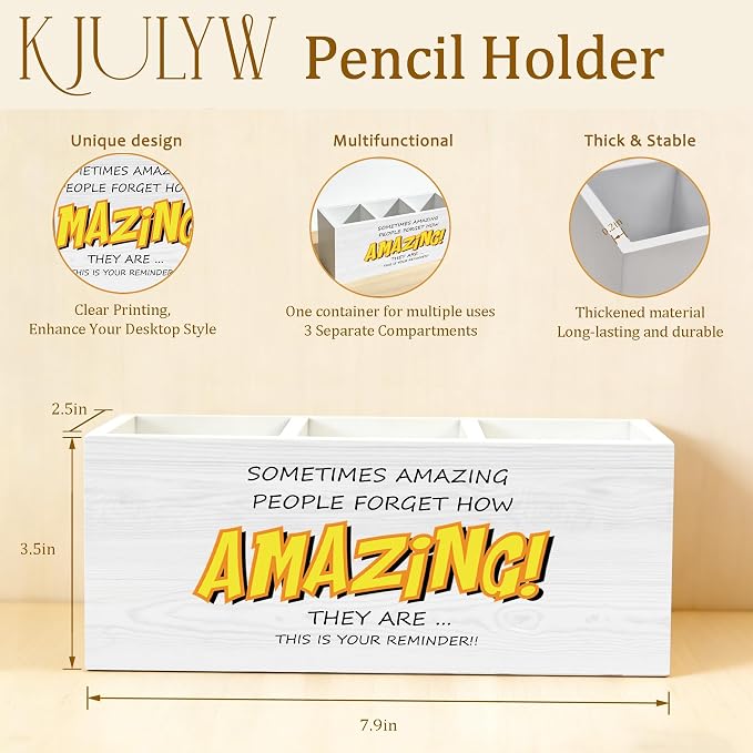 Motivational Pen Holder for Desk, You Are Amazing Inspirational Gifts for Women Men Coworkers Wooden Box Pencil Pen Holder Organizer for Home Office Desk Accessories