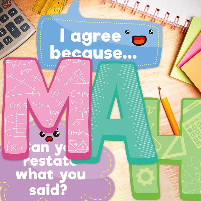Fancy Land Math Talk Bulletin Board Set for Classroom Decorations Educational Math Interactive Discourse Cutouts for Elementary Middle School Chalkboard Home Office Wall Door Decor 50Pcs