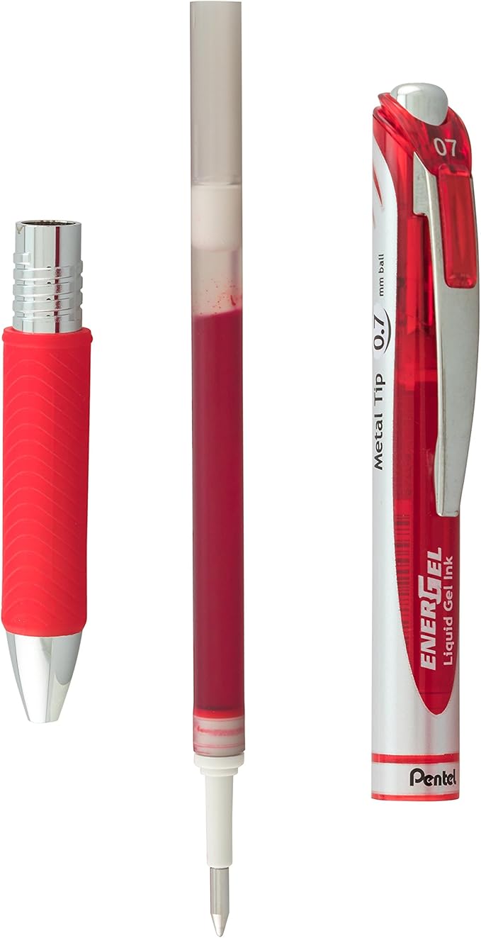 Pentel EnerGel Deluxe RTX Retractable Liquid Gel Pen,(0.7mm),Metal Tip,Red Ink,(BL77BP2B),2 Count (Pack of 2)