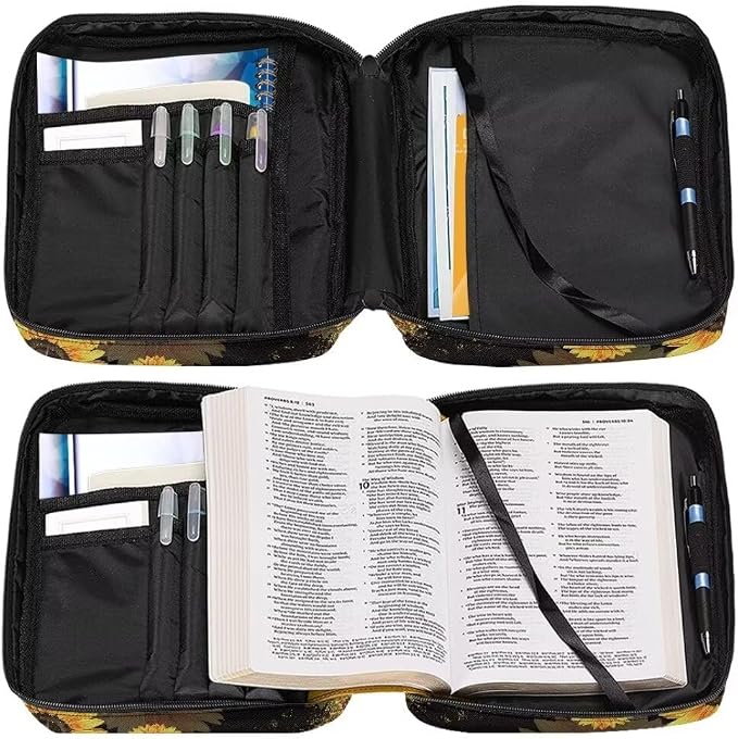Coldinair Leopard Print Bible Covers for Women Sunflower Carrying Book Bible Case Church Bag Bible Protective with Handle & Zippered Pocket