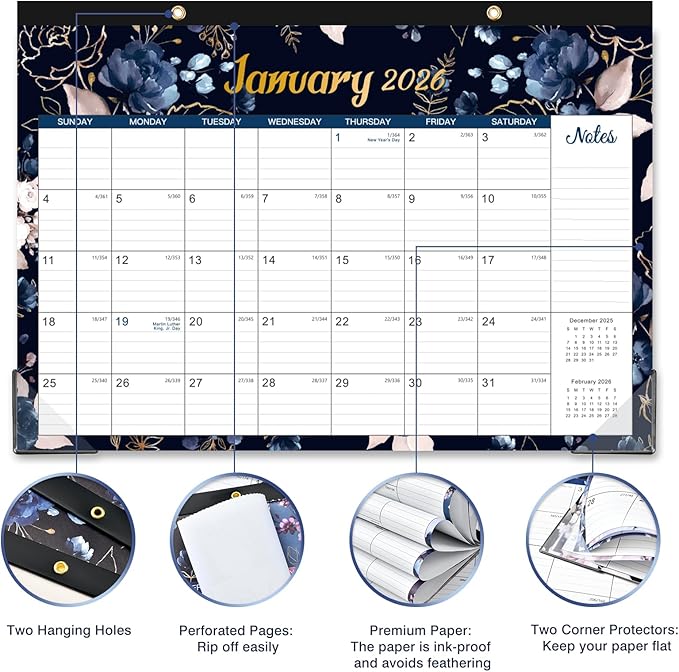 2026 Desk Calendar - Jan 2026 - Dec 2026, 12 Months Large 2026 Desk Calendar, 17" x 12", Desk Pad, Large Ruled Blocks, to-do List & Notes, Best Desk/Wall Calendar for Planning or Organizing