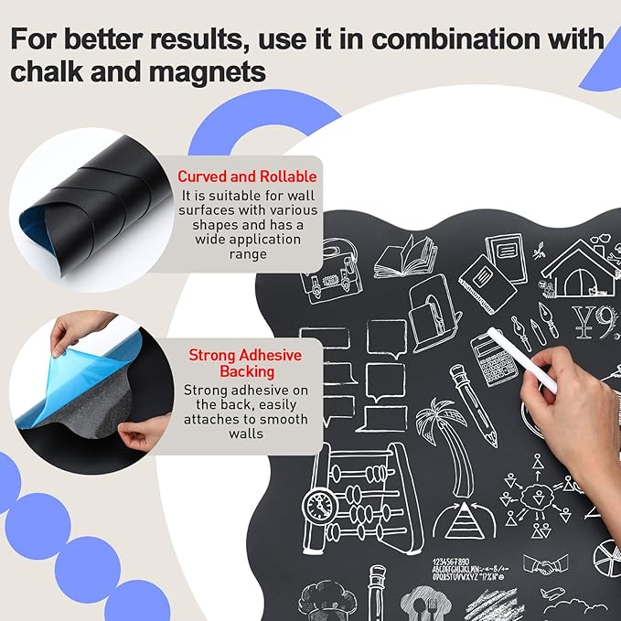 Tenceur Magnetic Chalkboard Contact Paper with Adhesive Back, 36 Inch x 24 Inch Magnetic Blackboard Film for Walls, Tearable Wall Sticker, Suitable for Home, Office, Game Room, Classroom, Black