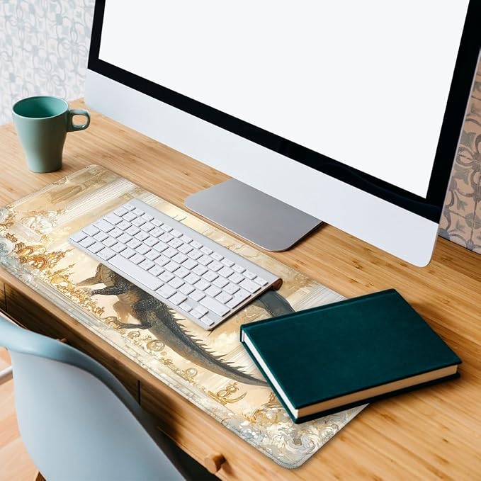 Fantasy Beast Desk Pad Mouse Pad Golden Palace Epic Dragon Large Gaming Mouse Mat with Stitched Edges,Non-Slip Waterproof Rubber Base Mous Mat Office Computer Keyboard Laptop Home 31.5"x11.8"